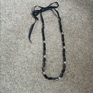 J Crew decorative necklace with Jet Black barrel bead and rhinestone circles